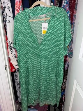 Ozone Green Floral Button-Front Midi Dress